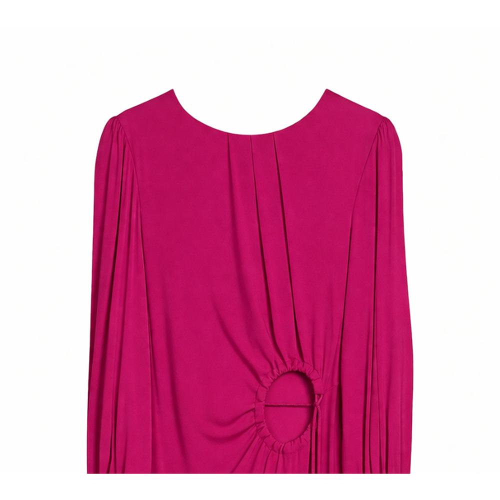 Farm Rio Cutout Maxi Dress Size Medium Tassel Magenta Blouson Sleeves Cocktail - Picture 5 of 10